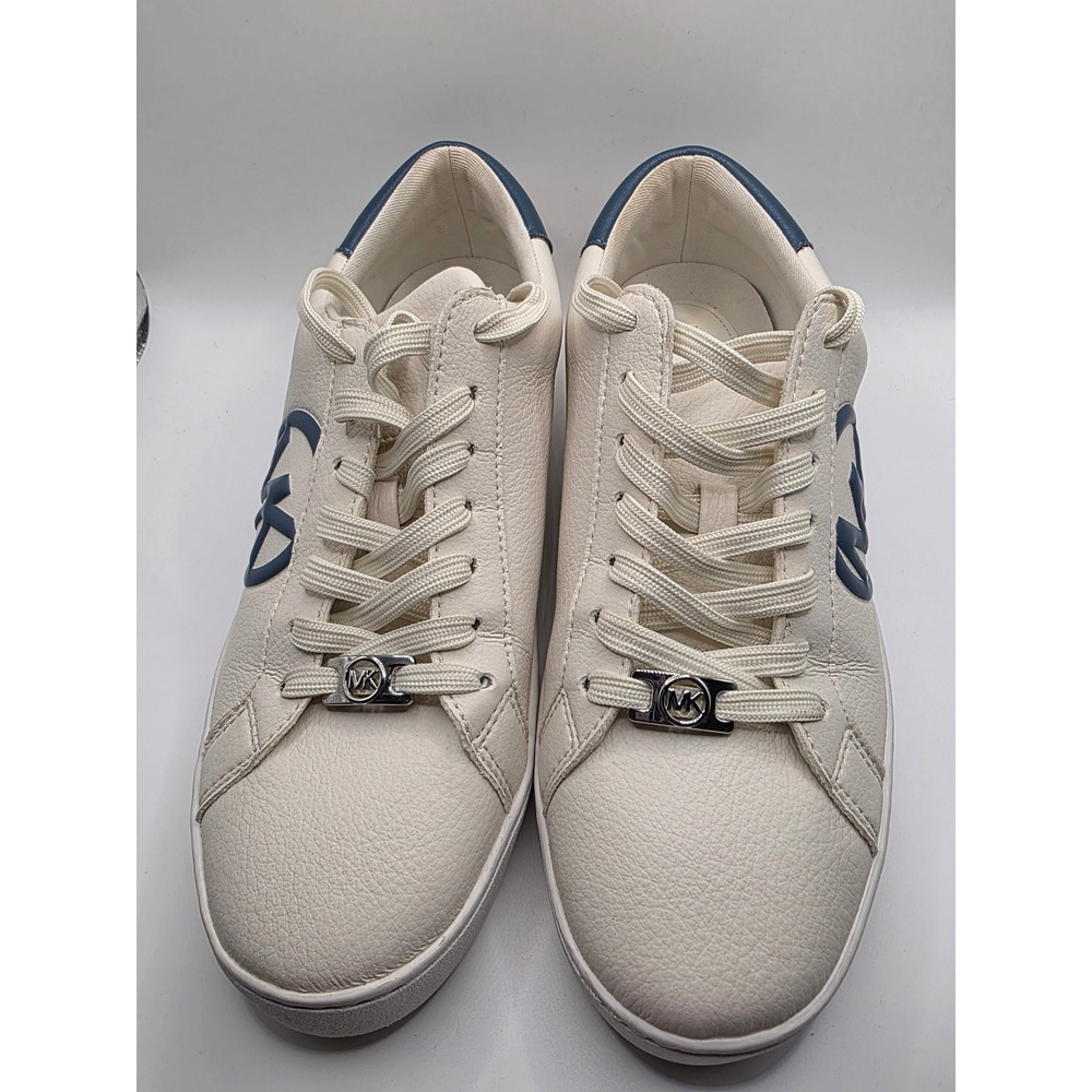 Michael Kors Mens Keating Low Top Sneakers Cream Navy Blue Logo LS24J Size 9M
